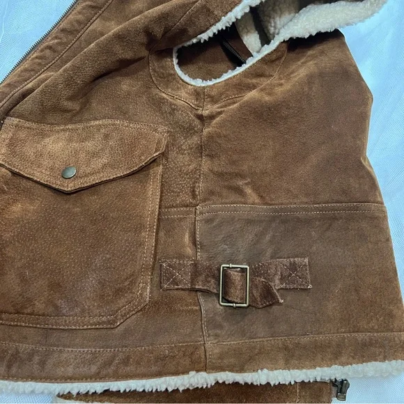 Express Brown Suede Leather Sherpa Vest Small - Picture 7 of 11